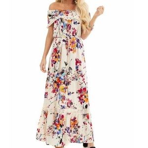 Umgee Cream Floral Off the Shoulder Maxi